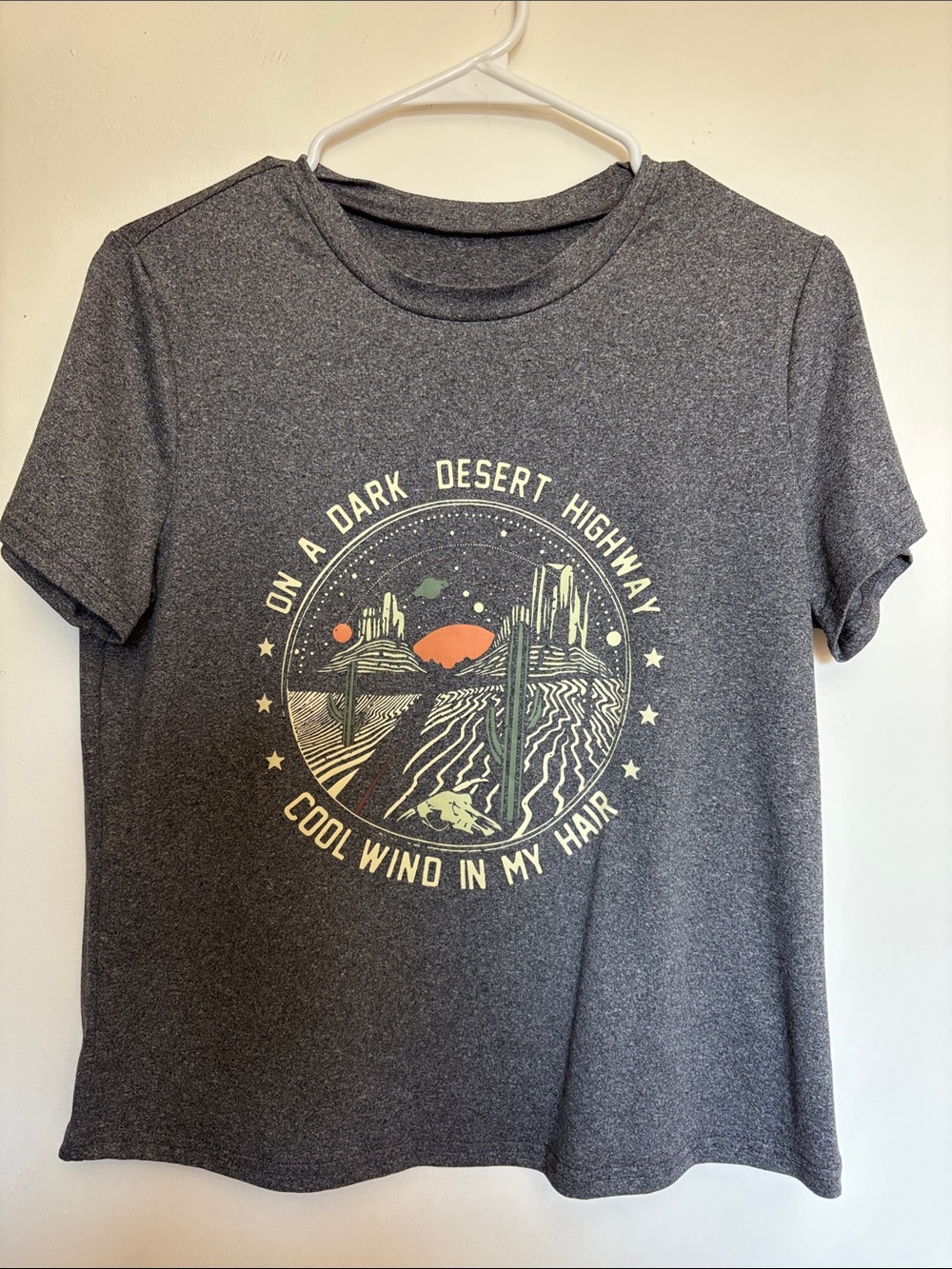 SHEIN Charcoal Desert Highway Graphic Tee - Sunset Accent
